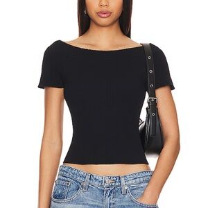 Free People Black Ribbed Cropped Seamless Off Shoulder Top 🖤